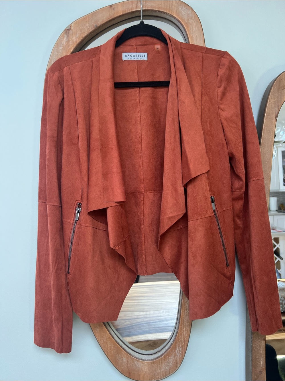 bagatelle Rust Suede Drape Front Blazer